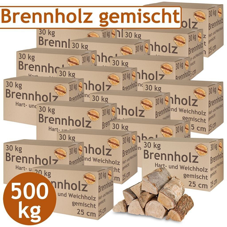 Kaminholz &amp; Brennholz gemischt – 500 kg | 60 % Hartholz / 40 % Weichholz | Kammergetrocknet